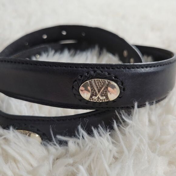 Golf Belt Genuine Leather Black Silver 34 - Picture 2 of 6